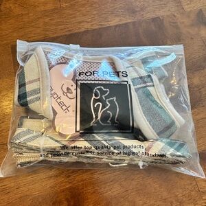 Plaid Dog Harness and Leash Set - Green and White